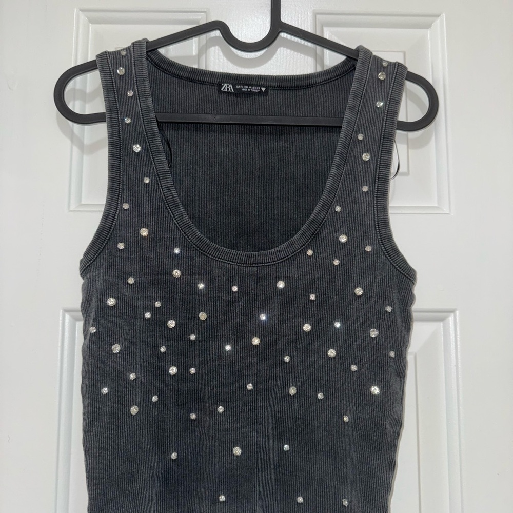 NWOT Zara Charcoal Studded Tank Top